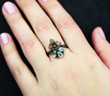 Серебряное кольцо с голубыми топазами, розовыми турмалинами и родолитами Серебро 925
