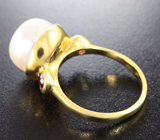 Серебряное кольцо с жемчужиной и родолитами Серебро 925