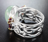 Серебряное кольцо с аквамарином и родолитами