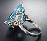 Серебряное кольцо с голубым топазом 24,76 карата и синими сапфирами Серебро 925