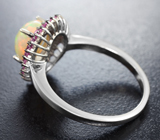 Серебряное кольцо с кристаллическим эфиопским опалом и сапфирами бриллиантовой огранки Серебро 925