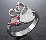 Романтичное серебряное кольцо «Пара» с родолитом и лабораторными рубинами