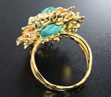 Золотое кольцо с резной армянской бирюзой 10,44 карата, жемчугом и бриллиантами Золото