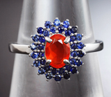 Серебряное кольцо с ограненным опалом и синими сапфирами бриллиантовой огранки Серебро 925