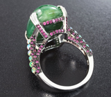 Шикарное серебряное кольцо с изумрудом 21,67 карата, эфиопскими опалами и пурпурными сапфирами бриллиантовой огранки Серебро 925