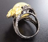Серебряное кольцо с желтым опалом, хризопразом, диопсидами и родолитами Серебро 925