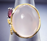 Серебряное кольцо с розовым кварцем и родолитом Серебро 925