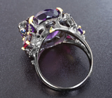 Серебряное кольцо с аметистами 17+ карат, родолитами и синим сапфиром Серебро 925