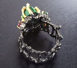 Серебряное кольцо с малахитом и разноцветными турмалинами Серебро 925