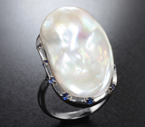 Серебряное кольцо с жемчужиной барокко 37,38 карата и синими сапфирами Серебро 925