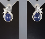 Чудесные серебряные серьги с синими сапфирами  Серебро 925