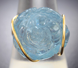 Золотое кольцо с крупным насыщенным резным аквамарином 31,87 карата Золото