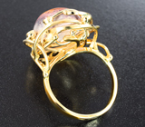 Золотое кольцо с редкой красоты мексиканским jelly опалом 13,34 карата, цаворитами и оранжевыми сапфирами Золото
