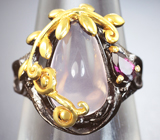 Серебряное кольцо с розовым кварцем и родолитом