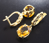Золотые серьги с яркими гелиодорами 4,93 карата и бриллиантами Золото