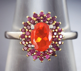Чудесное cеребряное кольцо с ограненым опалом и пурпурными сапфирами Серебро 925