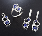 Романтичный серебряный комплект с синими сапфирами Серебро 925