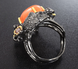 Серебряное кольцо с карнелианом, родолитами и черной шпинелью Серебро 925