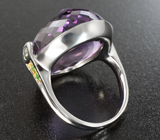 Серебряное кольцо с аметистом 40,08 карата, сапфирами и цаворитами