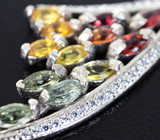 Эффектные серебряные серьги с изумрудами и разноцветными сапфирами Серебро 925