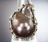 Серебряное кольцо с цветным жемчугом 35,43 карата и синими сапфирами