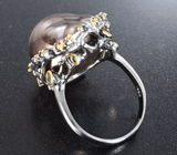 Серебряное кольцо с цветным жемчугом 35,43 карата и синими сапфирами Серебро 925