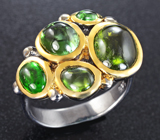 Серебряное кольцо с зелеными турмалинами 4,2 карата