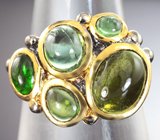 Серебряное кольцо с зелеными турмалинами 4,2 карата