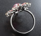 Серебряное кольцо с рубином 5,34 карата, падпараджа и васильковыми сапфирами Серебро 925