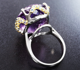 Серебряное кольцо с аметистом 35,72 карата и васильковыми сапфирами