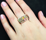 Эффектное серебряное кольцо с разноцветными турмалинами и цаворитами Серебро 925