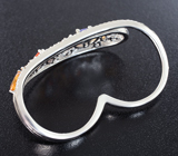 Праздничное серебряное кольцо на два пальца с танзанитами и разноцветными сапфирами Серебро 925