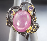 Серебряное кольцо с розовым сапфиром и аметистом Серебро 925