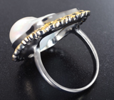 Серебряное кольцо с жемчужиной барокко 26,11 карата и синими сапфирами Серебро 925