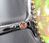 Серебряное кольцо с кристаллическим эфиопским опалом 7,52 карата и оранжевыми сапфирами Серебро 925