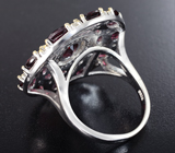 Серебряное кольцо с родолитами и кубиком циркония Серебро 925