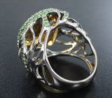 Серебряное кольцо с цитрином 18 карат и цаворитами Серебро 925