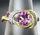 Изысканное серебряное кольцо с розовым топазом и рубином Серебро 925