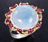Серебряное кольцо с голубым опалом и родолитами Серебро 925