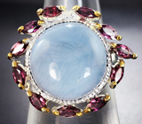 Серебряное кольцо с голубым опалом и родолитами Серебро 925