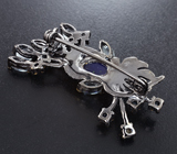 Серебряная брошь с кристаллическим черным опалом, голубыми топазами и синими сапфирами Серебро 925