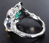 Серебряное кольцо с зеленым апатитом, падпараджа и желтыми сапфирами Серебро 925