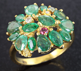 Серебряное кольцо с изумрудами и разноцветными сапфирами Серебро 925