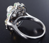 Серебряное кольцо с жемчугом, кристаллическими эфиопскими опалами и черными шпинелями Серебро 925