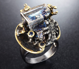 Серебряное кольцо с кристаллом висмута и синими сапфирами Серебро 925