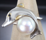 Серебряное кольцо с жемчужиной и синим сапфиром Серебро 925