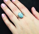 Серебряное кольцо с бирюзой 8,58 карата и синими сапфирами Серебро 925