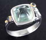 Серебряное кольцо с мятно-зеленым аметистом 4,18 карата и синими сапфирами Серебро 925