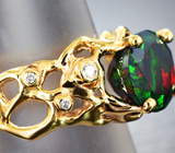 Золотое кольцо с ограненным черным опалом 2,48 карата и бриллиантами Золото