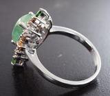 Праздничное серебряное кольцо с изумрудом, розовым сапфиром, диопсидами, турмалинами и аметистами  Серебро 925